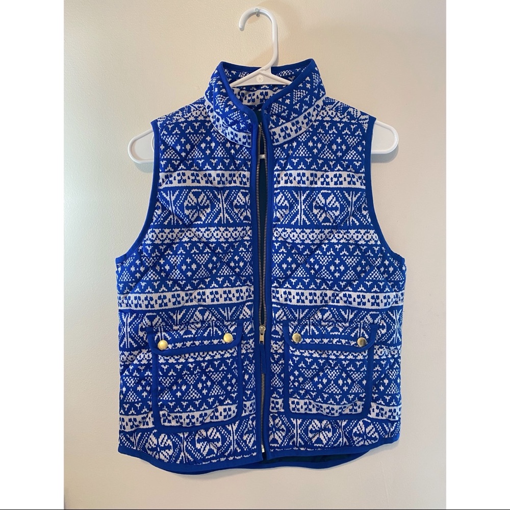 NWT, Blue & White J. Crew Winter Vest w/ Scandinavian pattern - Petite Small